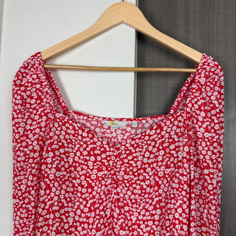 Boden Red Ditsy Floral Sweetheart Printed Square Neck Top‎ Blouse Size 6